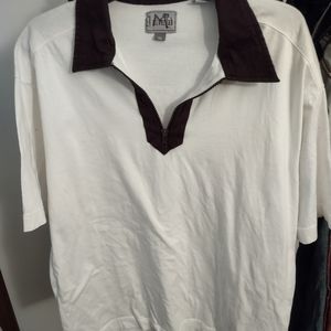 Men's vintage Silver Tab polo shirt.  XL.  White with a brown collar.